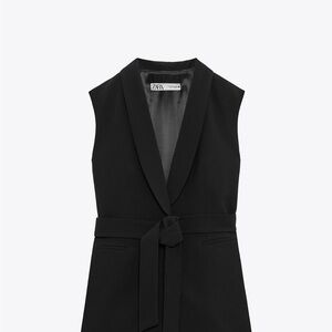 Zara Black Sleeveless Tie-Waist Blouse